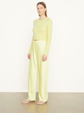 Vince Yellow Wide-Leg Satin Pants Size XS